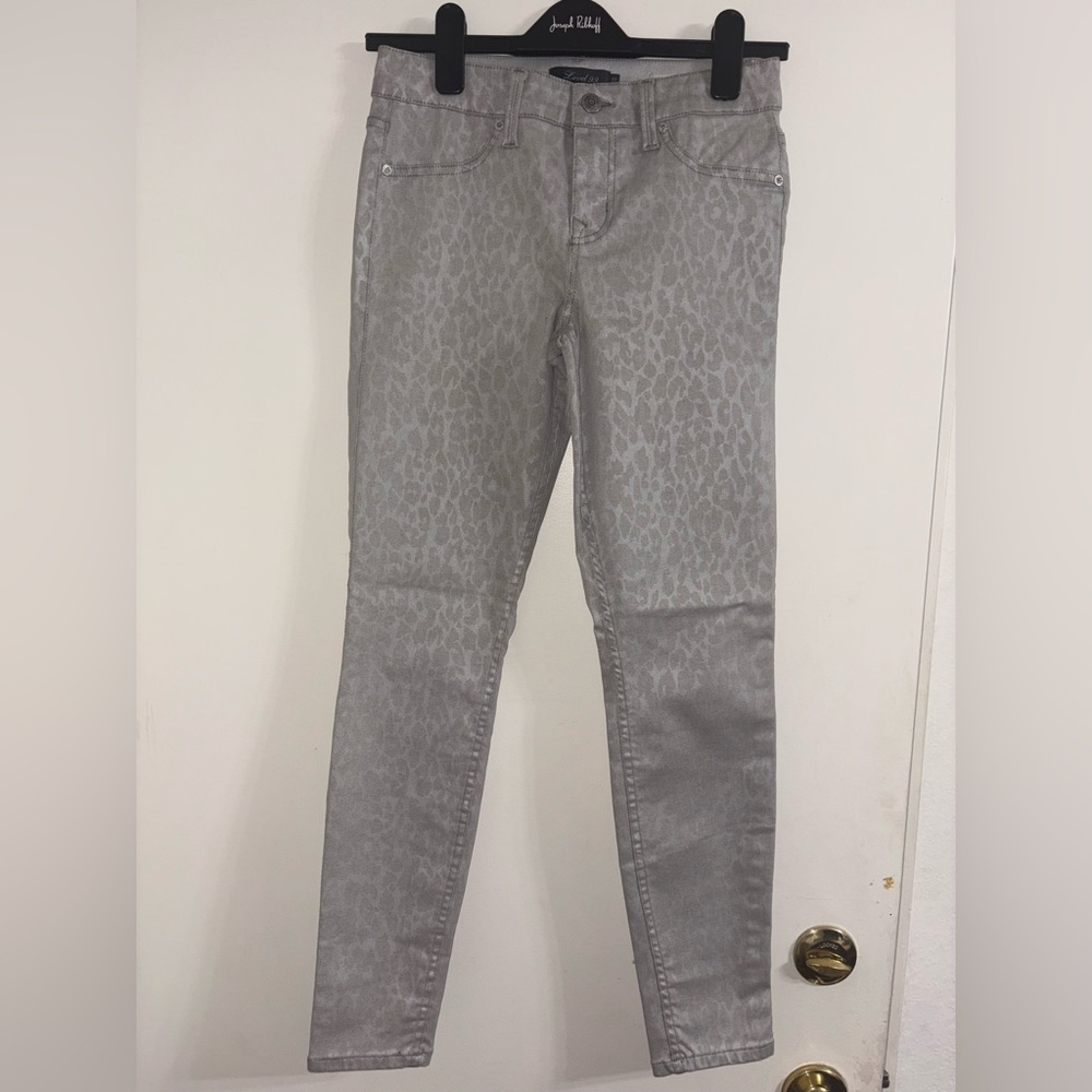 Level 99 Animal Print Silver Metallic Mid Rise Janice Ultra Skinny Jeans 27
